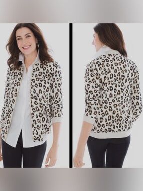 Chico's Leopard Print Bomber Jacket, Lightweight, PTP 20”, Like New Retail $139
